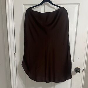 Nordstrom Brown Asymmetrical A-Line Midi Skirt